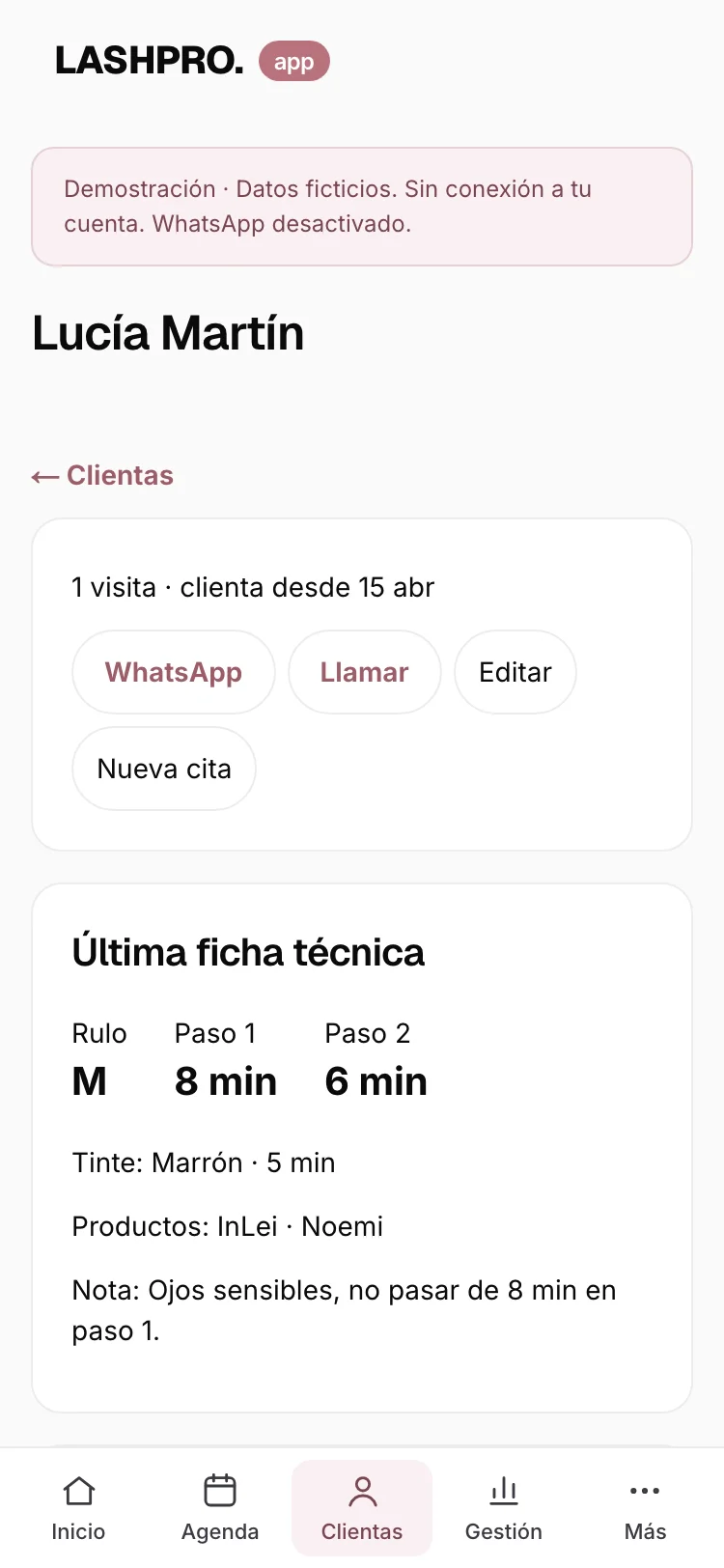 Ficha técnica de Lucía Martín (datos ficticios)
