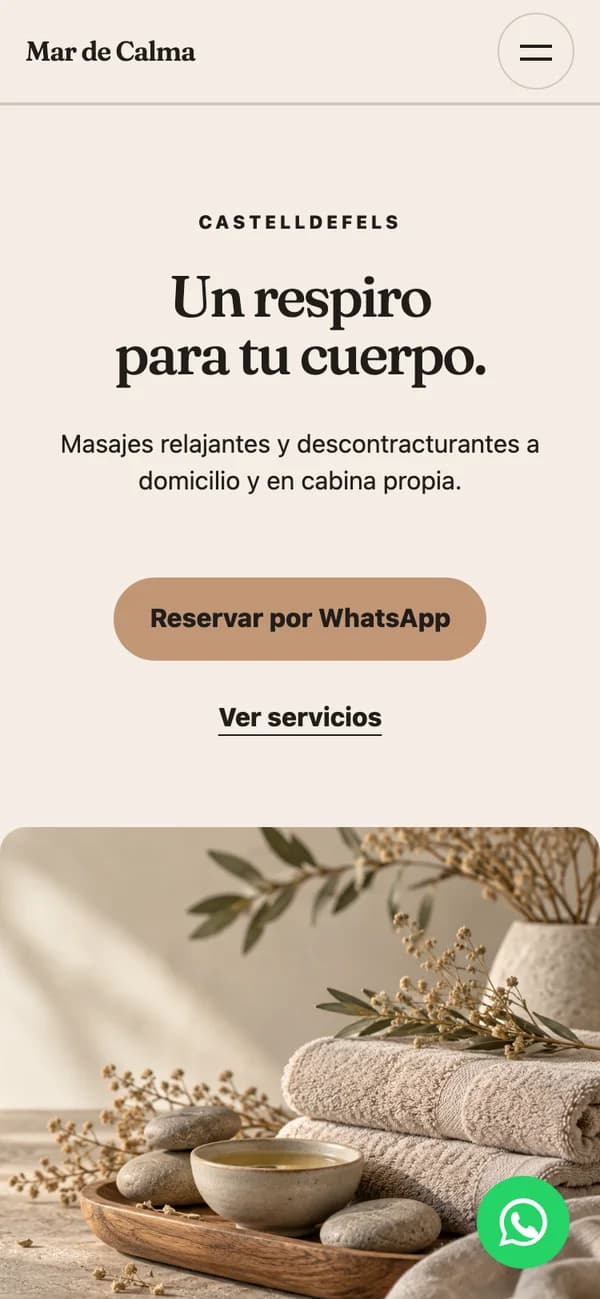 Propuesta A de Mar de Calma, proyecto de prueba, vista móvil